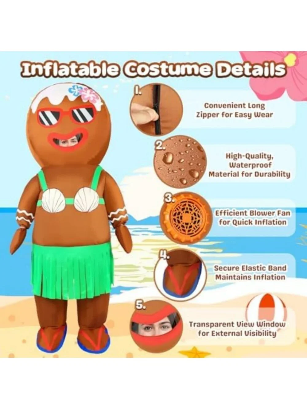 Funny Inflatable Gingerbread Man Costume for Adults - Tropical Christmas Hula
